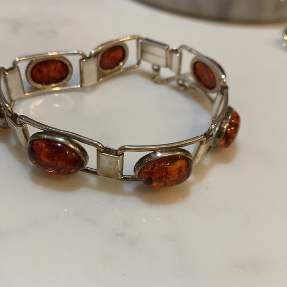 Sterling Silver & Amber bracelet W/safety chain - Picture 3 of 3